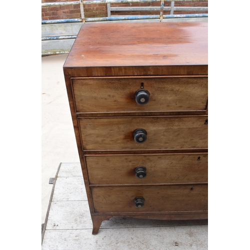 307 - A 19th century mahogany 2 over 3 chest of drawers with turned handles with inserts, 106 x 54 x 107cm... 