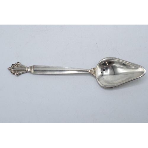 337 - Georg Jensen: Sterling silver spoon of triangular form with full hallmarks to reverse. 15cm long. 29... 