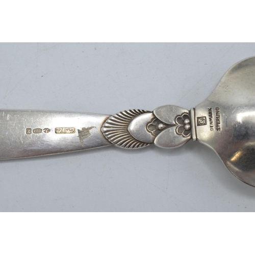 338 - Georg Jensen: Sterling silver spoon of triangular form with full hallmarks to reverse. 15cm long. 34... 