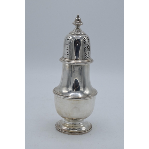 356 - Silver low shouldered sugar sifter, 338.1 grams / 10.87 oz. Sheffield 1933. 20.5cm tall.