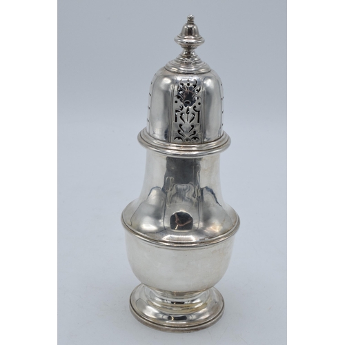 356 - Silver low shouldered sugar sifter, 338.1 grams / 10.87 oz. Sheffield 1933. 20.5cm tall.