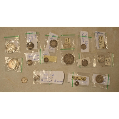 366 - A collection of mainly pre-1920 silver coinage Half Crown 1914,1842 Sixpence, 1838 two pence, 1900 3... 