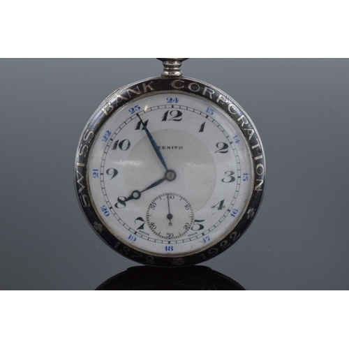 381 - 'Swiss Bank Corporation 1872-1922' Zenith top wind silver 0.925 cased pocket watch with silver lette... 