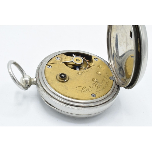 394 - A nickel cased railway key-wind pocket watch with American Seth Thomas Thomaston movement 523625 wit... 