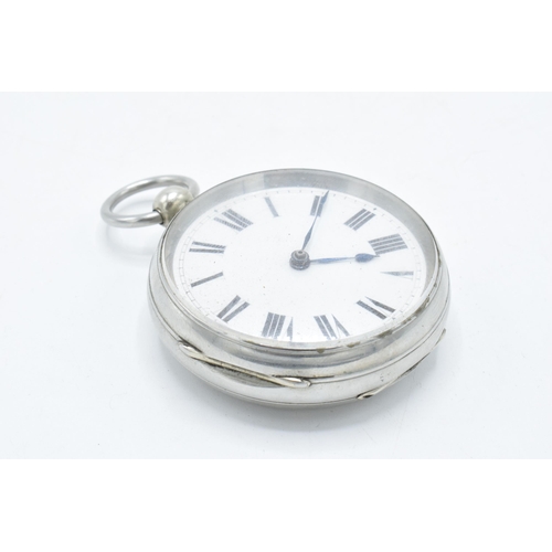 394 - A nickel cased railway key-wind pocket watch with American Seth Thomas Thomaston movement 523625 wit... 