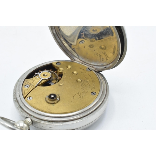 394 - A nickel cased railway key-wind pocket watch with American Seth Thomas Thomaston movement 523625 wit... 