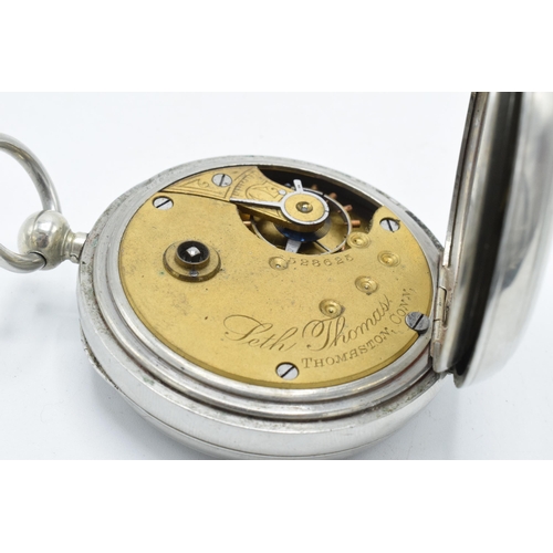 394 - A nickel cased railway key-wind pocket watch with American Seth Thomas Thomaston movement 523625 wit... 