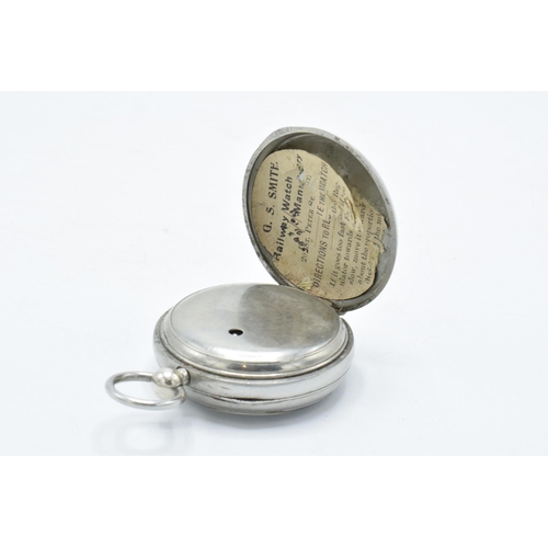 394 - A nickel cased railway key-wind pocket watch with American Seth Thomas Thomaston movement 523625 wit... 