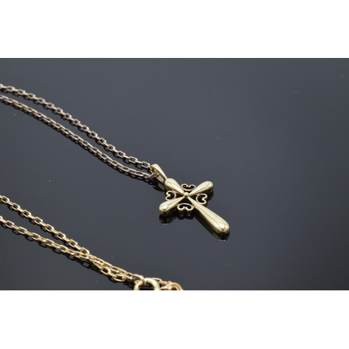 397 - 9ct gold link chain with 9ct gold crucifix pendant. 4.3 grams. Approx 46cm tall.