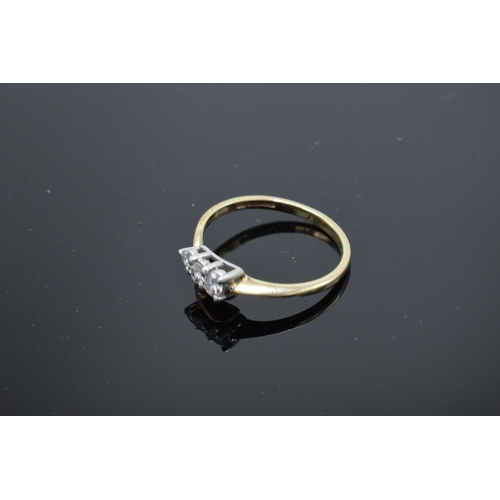 402 - 9ct gold ring set with 3 graduated diamonds. Size N. 1.5 grams.