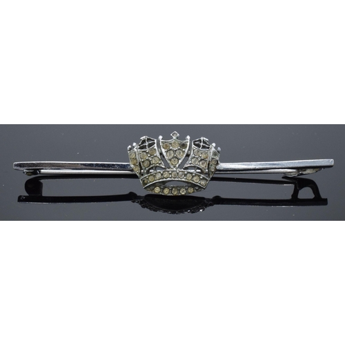 411 - White metal Naval coronet bar brooch. 6.5cm wide.