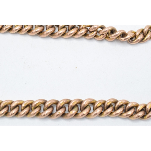 416 - 9ct rose gold Albert watch chain with T-bar and clip, 51.3 grams. Each link and component is stamped... 