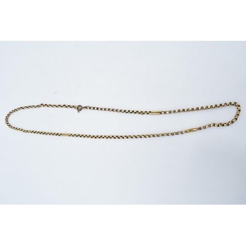 417 - A 9ct gold gold chain, 9.3 grams, base metal clasp, 50cm long, together with a rolled gold locket an... 