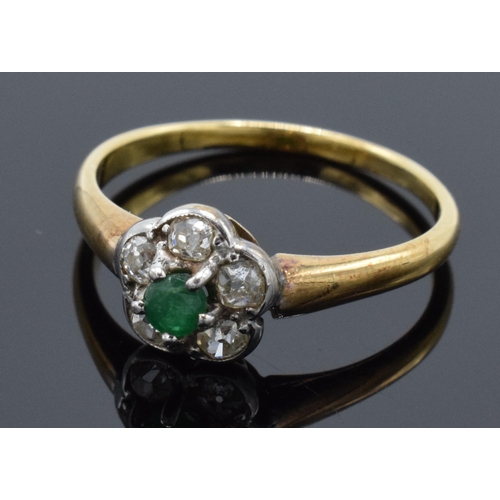 419 - 18ct gold and platinum daisy ring set with 5 diamonds. 2.3 grams. Size N/O. Unmarked though tests as... 
