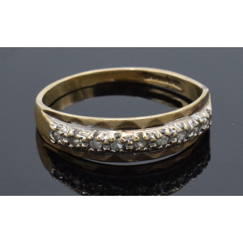 436 - 9ct gold ladies ring set with diamonds. 1.8 grams. Size O/P.