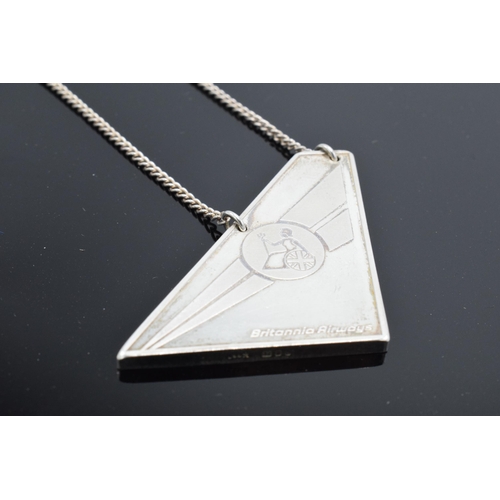 448 - A hallmarked silver Brittannia Airways pendant on silver chain. 18.3 grams.