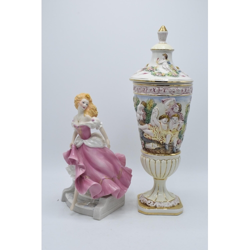 47A - A pair of pottery items to include Franklin Mint figurine Cinderella and an R Capodimonte lidded urn... 