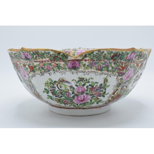 47E - A Chinese Cantonese famille rose porcelain bowl with lobed edges, 25cm diameter.