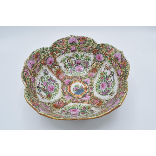 47E - A Chinese Cantonese famille rose porcelain bowl with lobed edges, 25cm diameter.