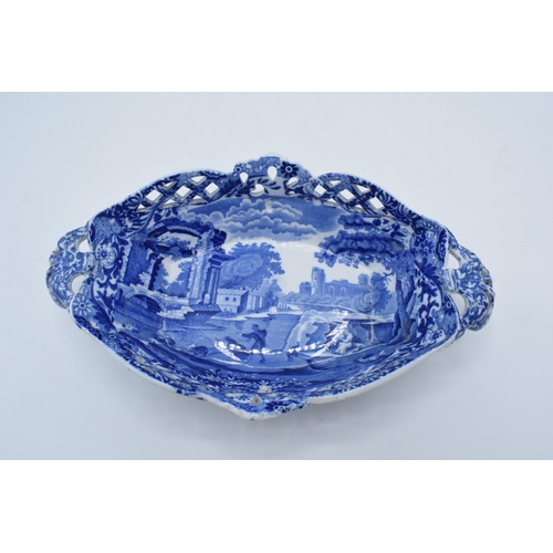 47G - A Copeland Spode's Italian pierced basket in blue colourway, 27cm wide.