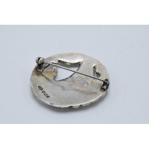 490 - A hallmarked silver brooch with a Viking galleon, Edinburgh 1961 by Robert Allison. 19.2 grams. 40mm... 