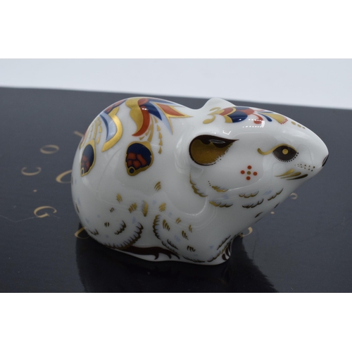 51 - Boxed Royal Crown Derby paperweight Bank Vole. First quality with gold stopper.