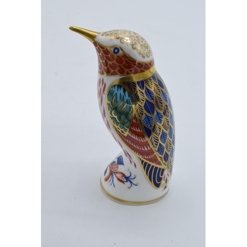 55 - Boxed Royal Crown Derby paperweight Hummingbird. First quality with gold stopper.