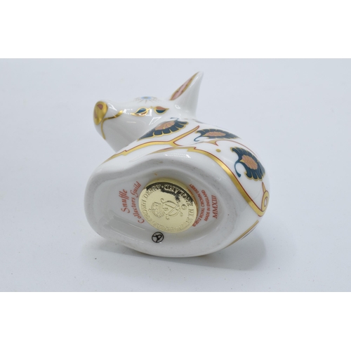 60 - Royal Crown Derby paperweight Snuffle Piglet. First quality with gold stopper.