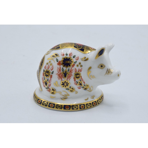 61 - Royal Crown Derby paperweight Old Imari Piglet. First quality with gold stopper.