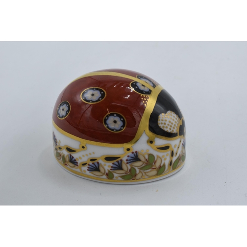 65 - Royal Crown Derby paperweight red ladybird with 7 spots. First quality with gold stopper.