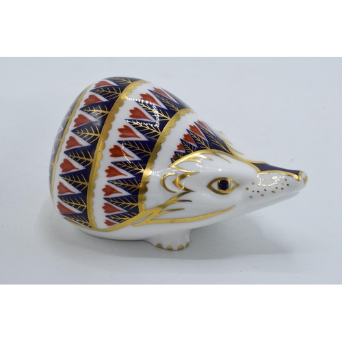 72 - Royal Crown Derby paperweight hedgehog. First quality with gold stopper.