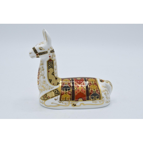 77 - Royal Crown Derby paperweight Llama. First quality with gold stopper.