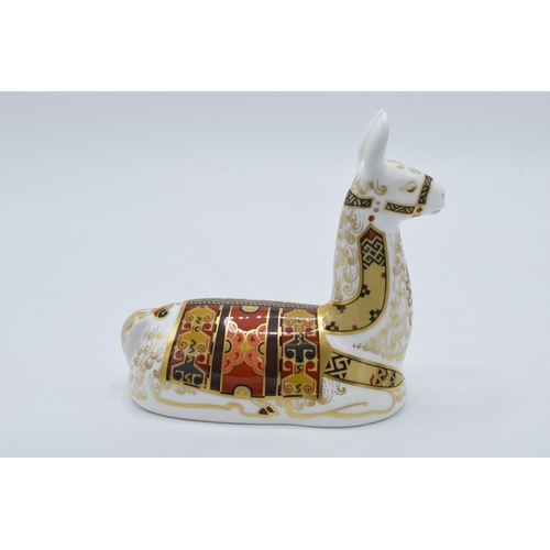 77 - Royal Crown Derby paperweight Llama. First quality with gold stopper.