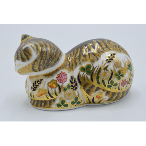 79 - Royal Crown Derby paperweight Cottage Garden Cat. First quality with gold stopper.