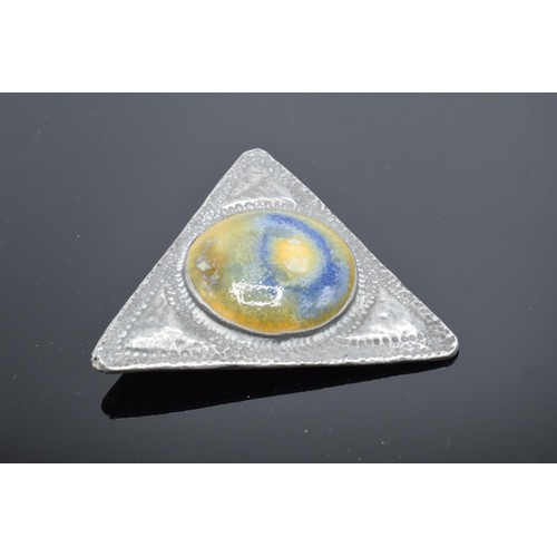 396 - Silver Liberty and Co (or in the style of) triangular brooch set with Ruskin cabochon style insert. ... 