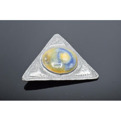 396 - Silver Liberty and Co (or in the style of) triangular brooch set with Ruskin cabochon style insert. ... 