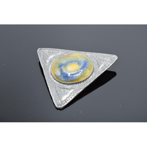 396 - Silver Liberty and Co (or in the style of) triangular brooch set with Ruskin cabochon style insert. ... 