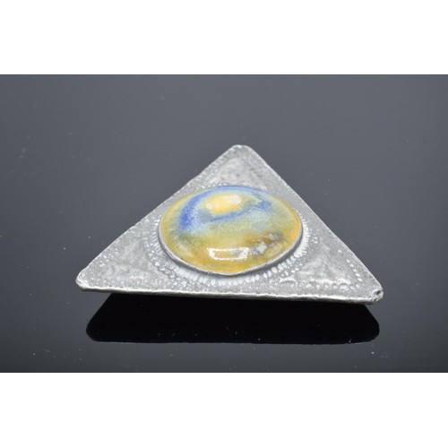 396 - Silver Liberty and Co (or in the style of) triangular brooch set with Ruskin cabochon style insert. ... 