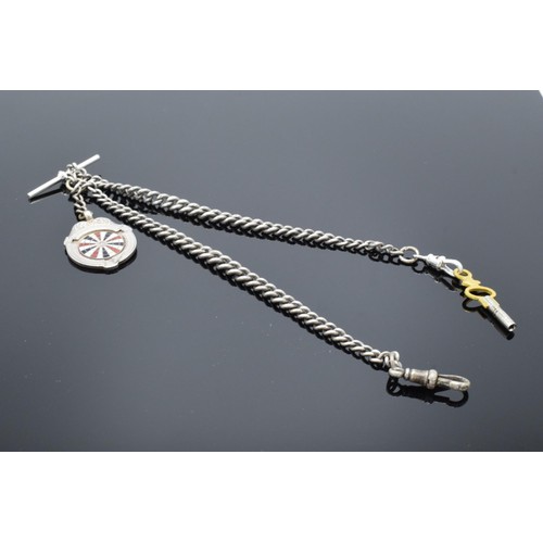 316 - A hallmarked silver double Albert chain with hallmarked silver fob and newer clasp to one end. 36cm ... 