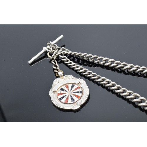 316 - A hallmarked silver double Albert chain with hallmarked silver fob and newer clasp to one end. 36cm ... 