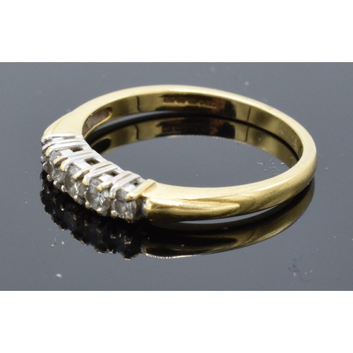 395 - 18ct gold ladies ring set with 5 diamonds. 2.8 grams. UK size O/P.