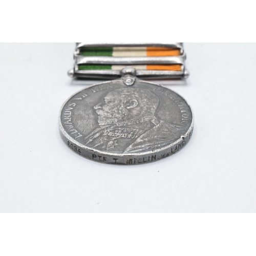 238A - Edward VII South Africa medal with 2 bars, Pte T Millin, Lanc Fusiliers.