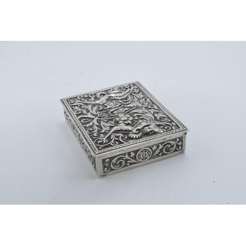 400D - A continental silver ornate repousse antique box, 152.5 grams. 8.5 x 6.5cm.