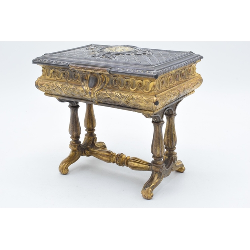 420A - A French 19th century Art Nouveau bronze ormolu jewellery casket lined with silk and medallion to ce... 