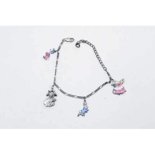 497 - A bracelet with silver enamelled Beatrix Potter figures, 20cm long