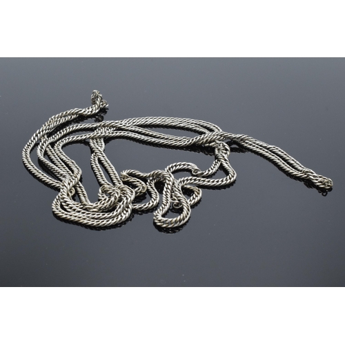 503 - A silver longuard flat link chain, 45.7 grams. Approx 78cm long.