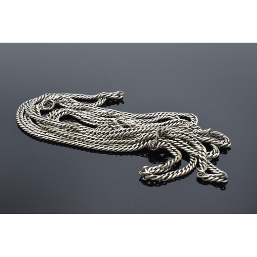 503 - A silver longuard flat link chain, 45.7 grams. Approx 78cm long.