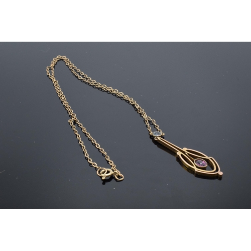 508 - 9ct gold pendant set with amethyst stone on a 9ct gold chain, 2.3 grams. 42cm length of chain.