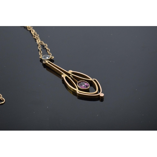 508 - 9ct gold pendant set with amethyst stone on a 9ct gold chain, 2.3 grams. 42cm length of chain.