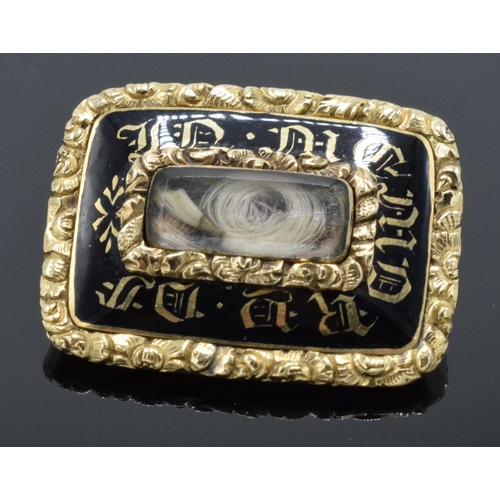 514 - Georgian gold cased mourning brooch with enamelled decoration, rear inscribed 'H C Died 17 April 182... 